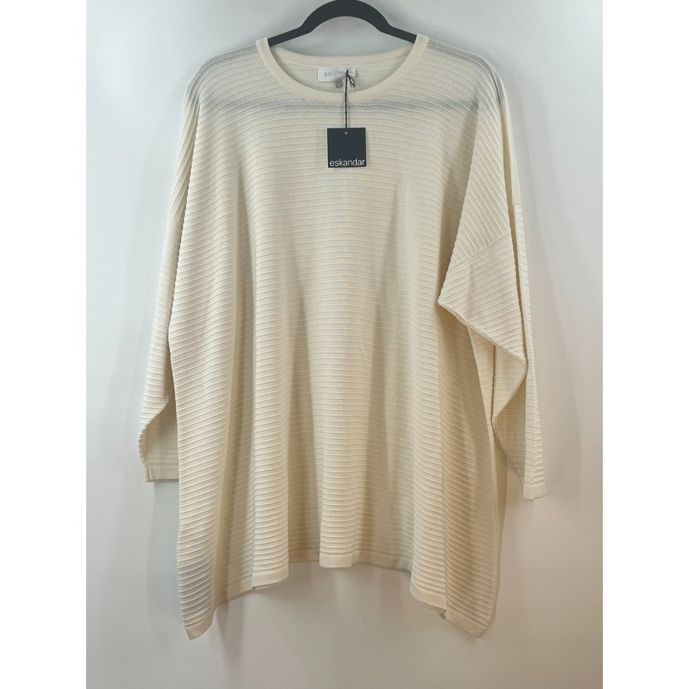 Eskandar Women's 100% Silk White A Line Rib Knit Long Sleeve Sweater Size 1 NWT